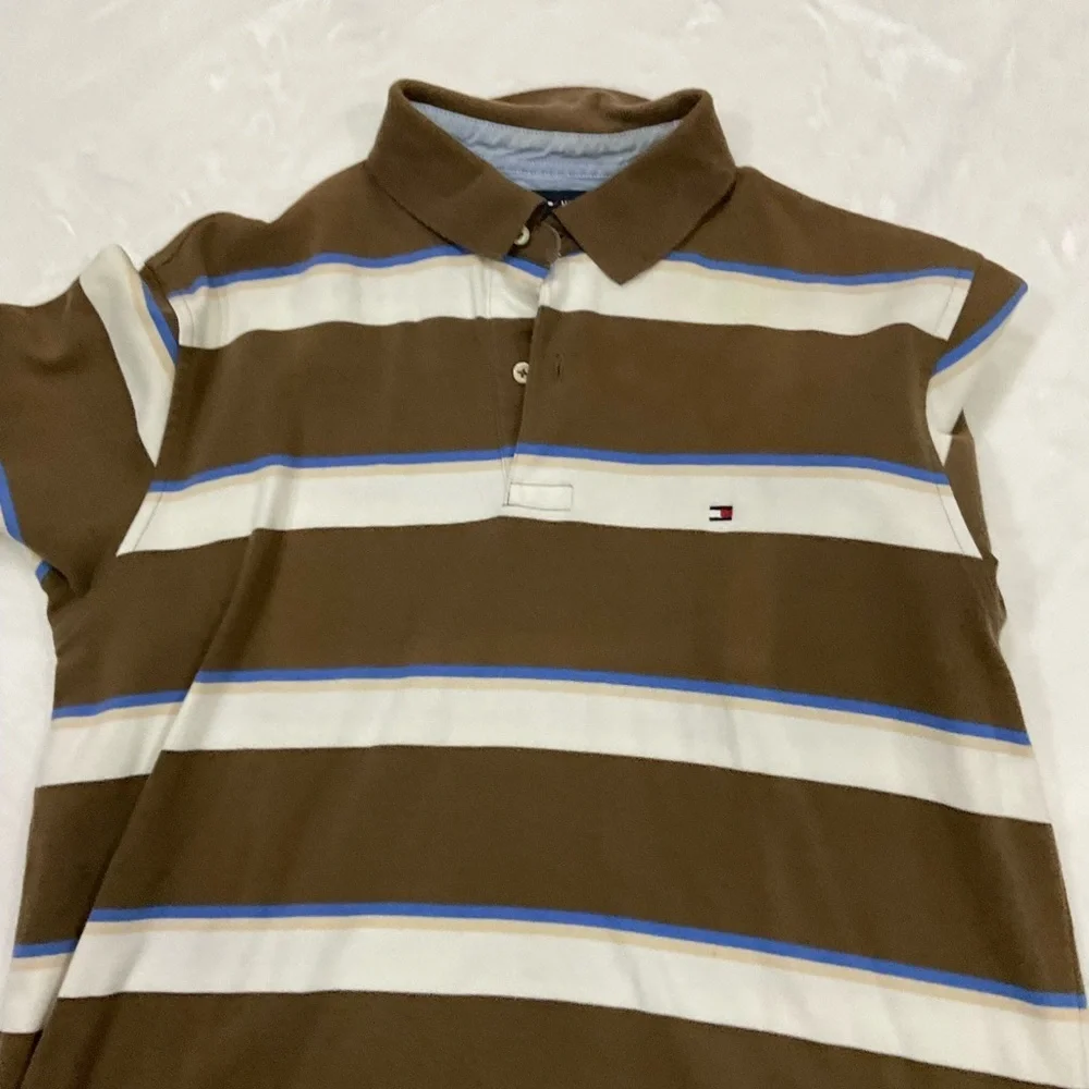 Tommy Hilfiger Striped Polo Shirts - Brown and Gray